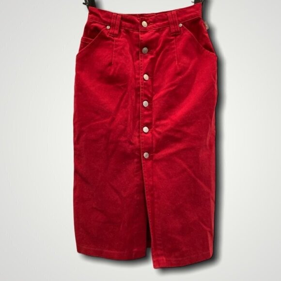 ESPRIT Red Denim Long Skirt button down small/medium fit - Picture 2 of 7